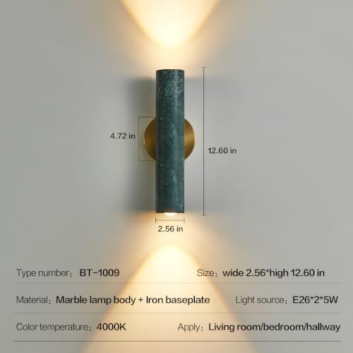 Green Marble Cylinder Wall Sconce, Brass Light - Image 5