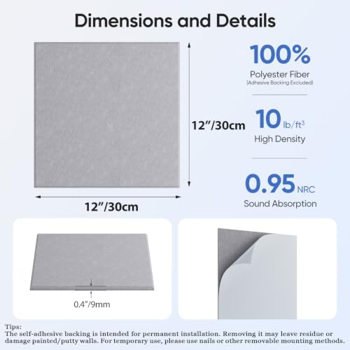 Square Acoustic Panels, 12 Pack Self-Adhesive Sound Panels - Image 3