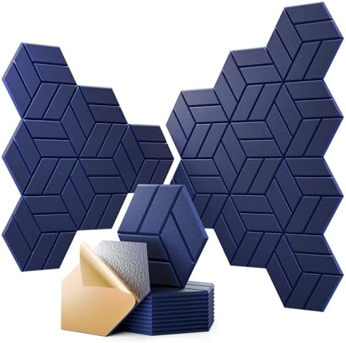 12Pcs Acoustic Panels with Self-adhesive, Hexagonal Soundproof Wall Panels High by OTUOER