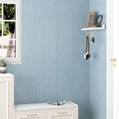 Blue Grasscloth Wallpaper Textured Fabric Blue Contact Paper 17.7"x315" Modern - Image 4