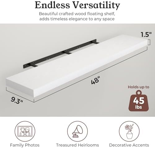 48" White Floating Shelves Wood Wall Shelf - Image 2