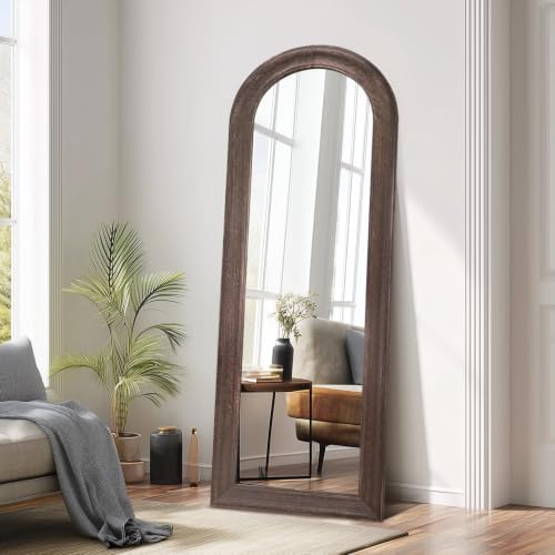 58x22 Solid Wood Arched Full Length Mirror, Elegant Brown Finish - Image 4