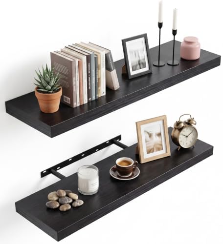 Lufia Set of 2 Black MDF Floating Wall Shelves by Lufia