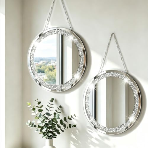 QMDECOR Crystal Crush Diamond Silver Mirror 2 Pack Diameter 12inch Round Shape by QMDECOR