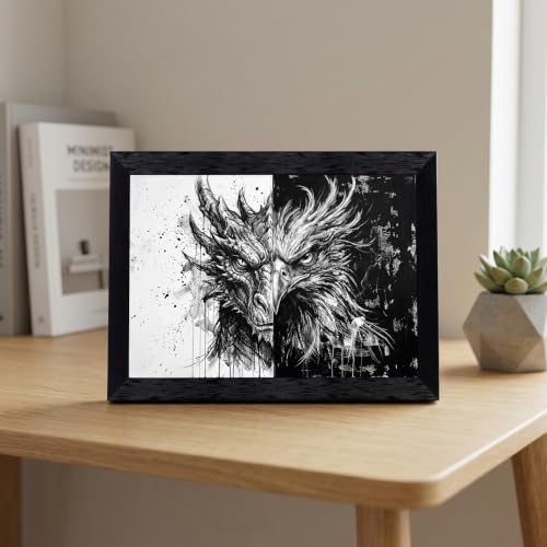 Framed Canvas Wall Art Abstract Ink Dragon and Phoenix Monochrome High-Contrast - Image 6