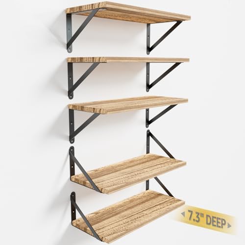 COCOYA Wall Shelves 7.3" Deep Solid Paulownia Wood by COCOYA