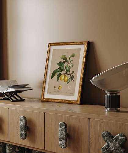 InSimSea Gold Bamboo Framed Wall Art, Retro Plum Botanical Prints - Image 2