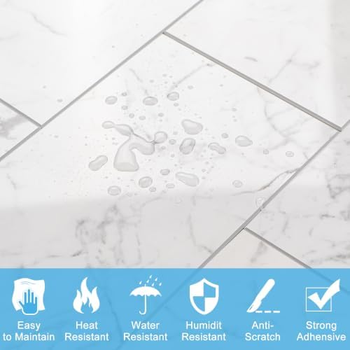 6" x 12" Peel and Stick Backsplash Wall Tiles, Carrara White Marble PVC Faux - Image 5