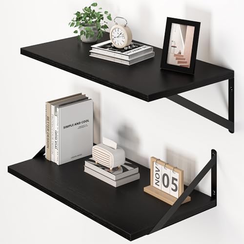 Heimlove 20W x 12D Deep Floating Shelves Set of 2 Black by Heimlove