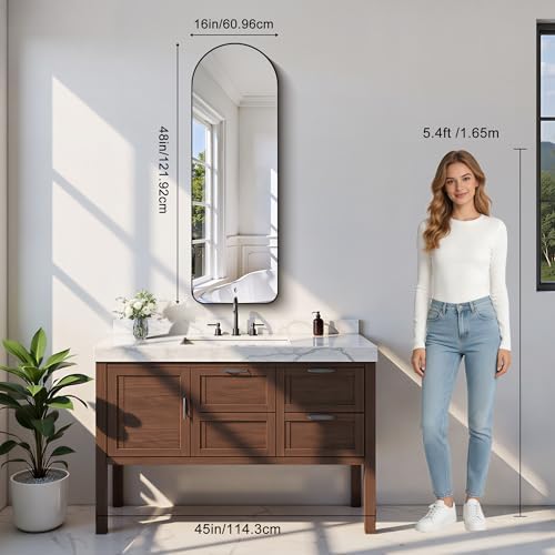 Arched Bathroom Mirror, Wall Mounted Mirror, Vanity Wall Mirror w/Metal Frame - Image 2