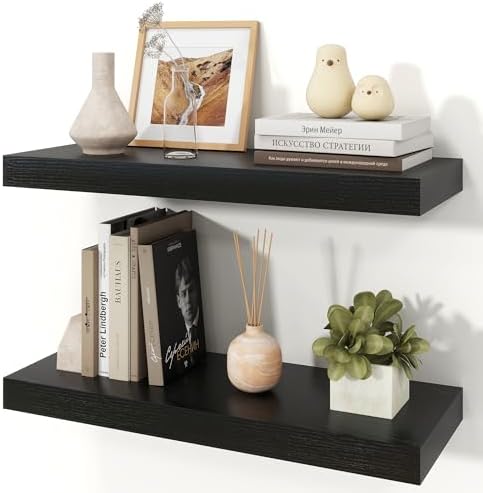 24" Black Floating Shelves Wood Wall Shelf by Ornawit