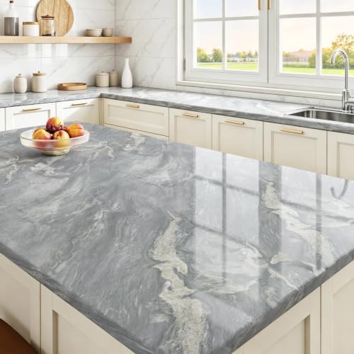 Livelynine 15.8x394 Blue Gold White Marble Peel and Stick Countertop Contact - Image 3
