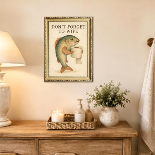 Funny Fish Bathroom Wall Art Don't Forget to Wipe Quote Sign Wall Decor Painting - Image 6