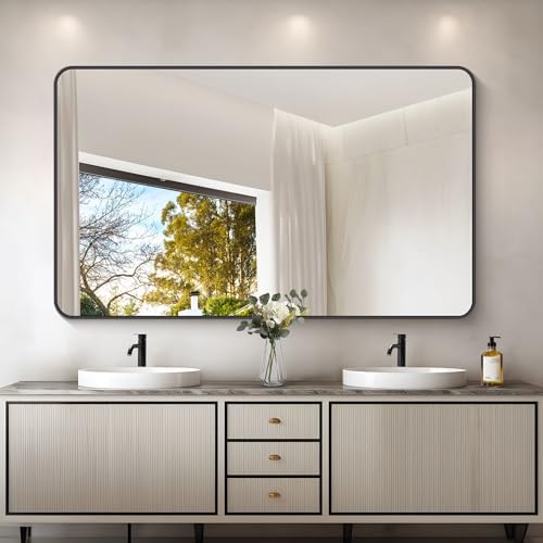 DESBING 60" x 36"Bathroom Mirror, Matte Black Wall Mirror - Image 2
