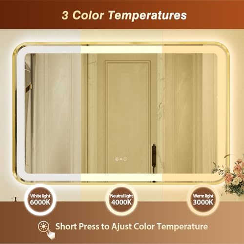 36x60 Inch Gold Framed LED Bathroom Mirror - Image 5