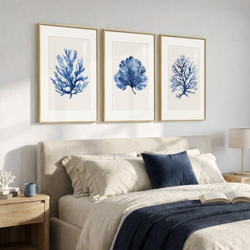 Large Framed Coastal Ocean Blue Coral Wall Art - Image 2