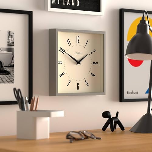 JONES CLOCKS® Box wall Clock | Retro Square Clock | 10" | Gray | Easy to Read - Image 5