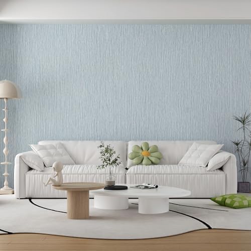 Grasscloth Textured Peel and Stick Wallpaper, Pale Blue - Image 3