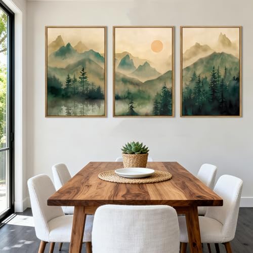 IARTTOP Large Mountain Framed Canvas Wall Art 16x24 Inch Green Foggy Forest - Image 2