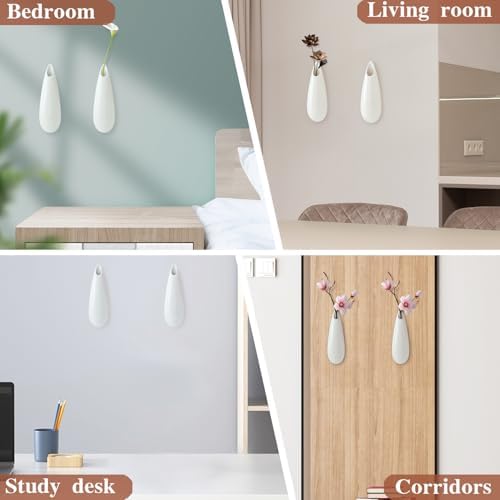 White Ceramic Wall Vases, 7.9 Inch, Teardrop Design - Image 4