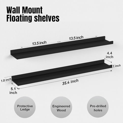 Boswillon Floating Shelves Set of 2, Long Wall Shelf - Image 3