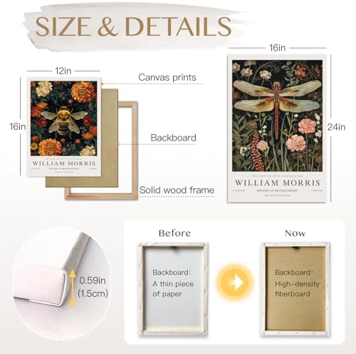 Hianan Wrapped Canvas Morris Dragonfly Floral Wall Art Set of 3, 16x24 in - Image 6