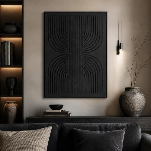 SAFERRYHOME Black Textured Carve Abstract Wall Art - Image 5