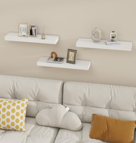 Vervida® White Rustic Floating Wall Shelves 24in Set of 3 Hidden - Image 2