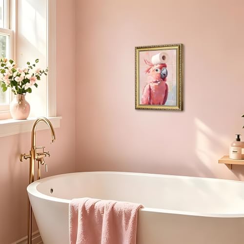 Funny Pink Cockatoo Bathroom Wall Art, Cute Bird Toilet Paper Wall Decor - Image 6
