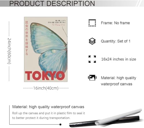 rumlud Japanese Nature Butterfly Poster Modern Minimalist Tokyo Art Wall Art - Image 2