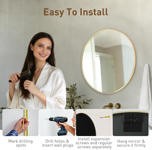 NEWBULIG 20 Inch Round Wall Mirror, Bathroom Mirrors - Image 5