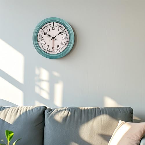 zyzamay 12 Inch Retro Wall Clock, Classic Day of The Week Wall Clock, - Image 4