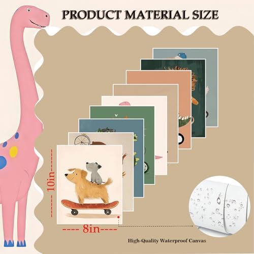 SAMHOU Kids Room Wall Art Set of 9, Funny Cute Cartoon Animal Canvas Prints - Image 3
