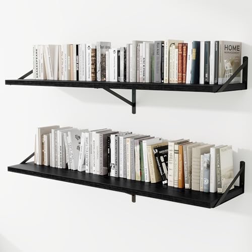 Deep Wall Shelves 55"W x 12"D Engineered Wood Floating Shelves by Venusmiles