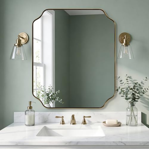 ANDY STAR 30"x36" Gold Bathroom Mirror, Brushed Brass Rectangle Mirror by ANDYSTAR