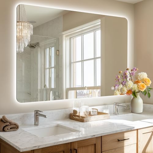 48''x36'' Lighted Mirrors for Bathroom Wall Backlit Rectangular Rounded Corners by mirror