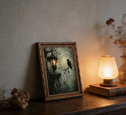 Vintage Gold Framed Crow Canvas Wall Art Dark Academia Gothic Painting Picture - Image 3