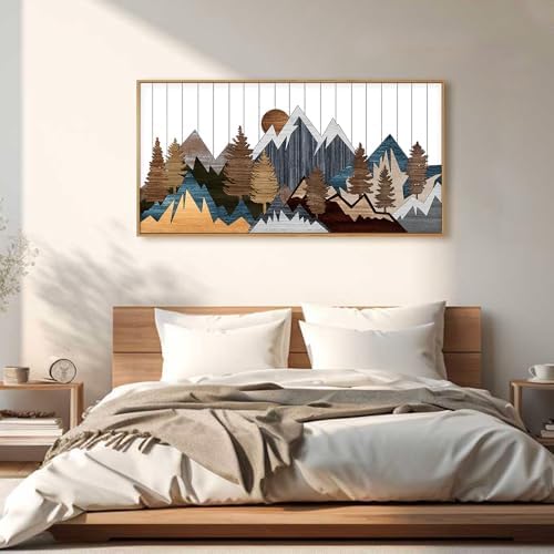 CHDITB Framed Wood Mountain Wall Art, Rustic Forest Nature Wall Painting - Image 4