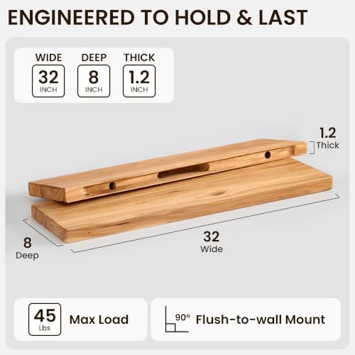 Fun Memories 32 Inch Floating Shelf, 8 Inch Deep Rounded Edge Reclaimed Elm - Image 2