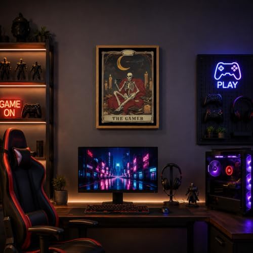 Framed Skeleton Gothic Game Wall Art The Gamer Tarot Room Pictures Decor - Image 2