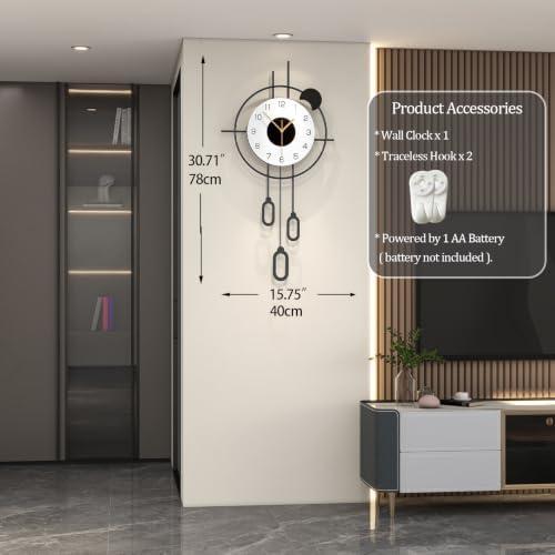 Large Modern Wall Clock Pendulum Black Wall Clock Battery Operated - Image 3