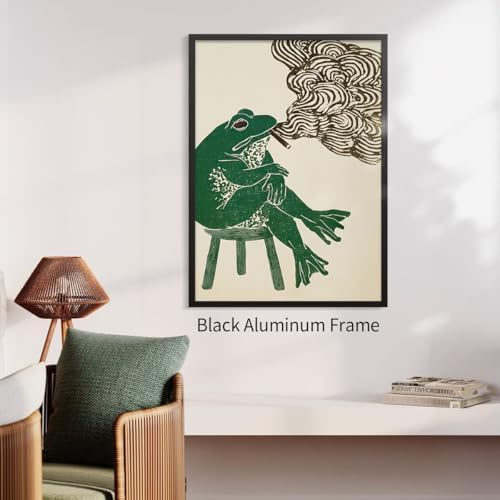 Black Framed Japanese Wall Art Funny Frog Smoking a Cigarette Poster Retro - Image 5