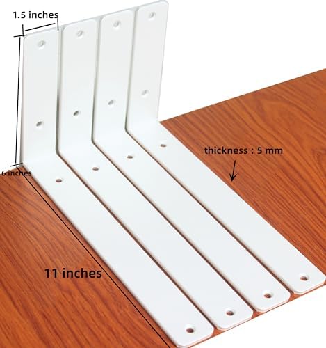 8 Pack - L 11" x H 6" x W1.5, 5mm Thick White L Shelf Bracket, Iron Shelf - Image 2