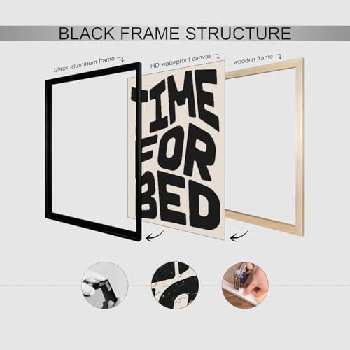 Black And White Time For Bed Poster Funny Quotes Wall Art 24x36 inch Black - Image 3