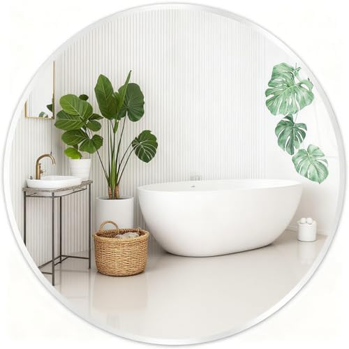 Silver Round Mirror 26 Inch, Wall Circle Mirror by Fabuday