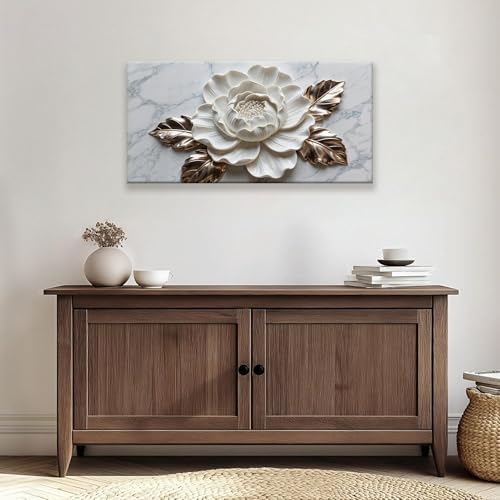 Suconvng Canvas Art Wall Decor Print Paintings Marble Texture White Flower Wall - Image 6