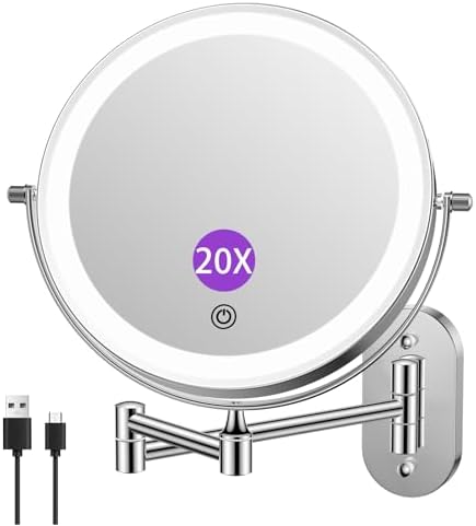 FUNTOUCH 2500mAh Rechargeable Wall Mounted Lighted Makeup Mirror 1X/20X by FUNTOUCH