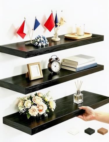 Vervida® Black Rustic Floating Wall Shelves 15in Set of 3 Hidden by Vervida