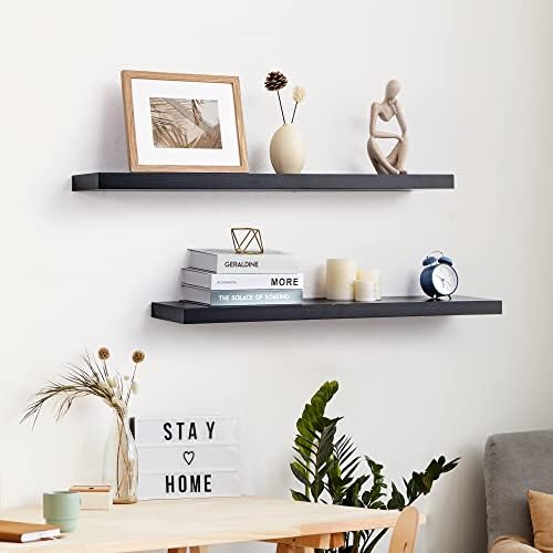 fuqing 36 Inch Floating Shelves, 6.7 Inch Deep Black Wall Shelves Set of 2 - Image 2
