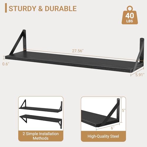 Heimlove Floating Shelves for Wall, 28 Inch Long Wood Floating Shelves Set of 3 - Image 3
